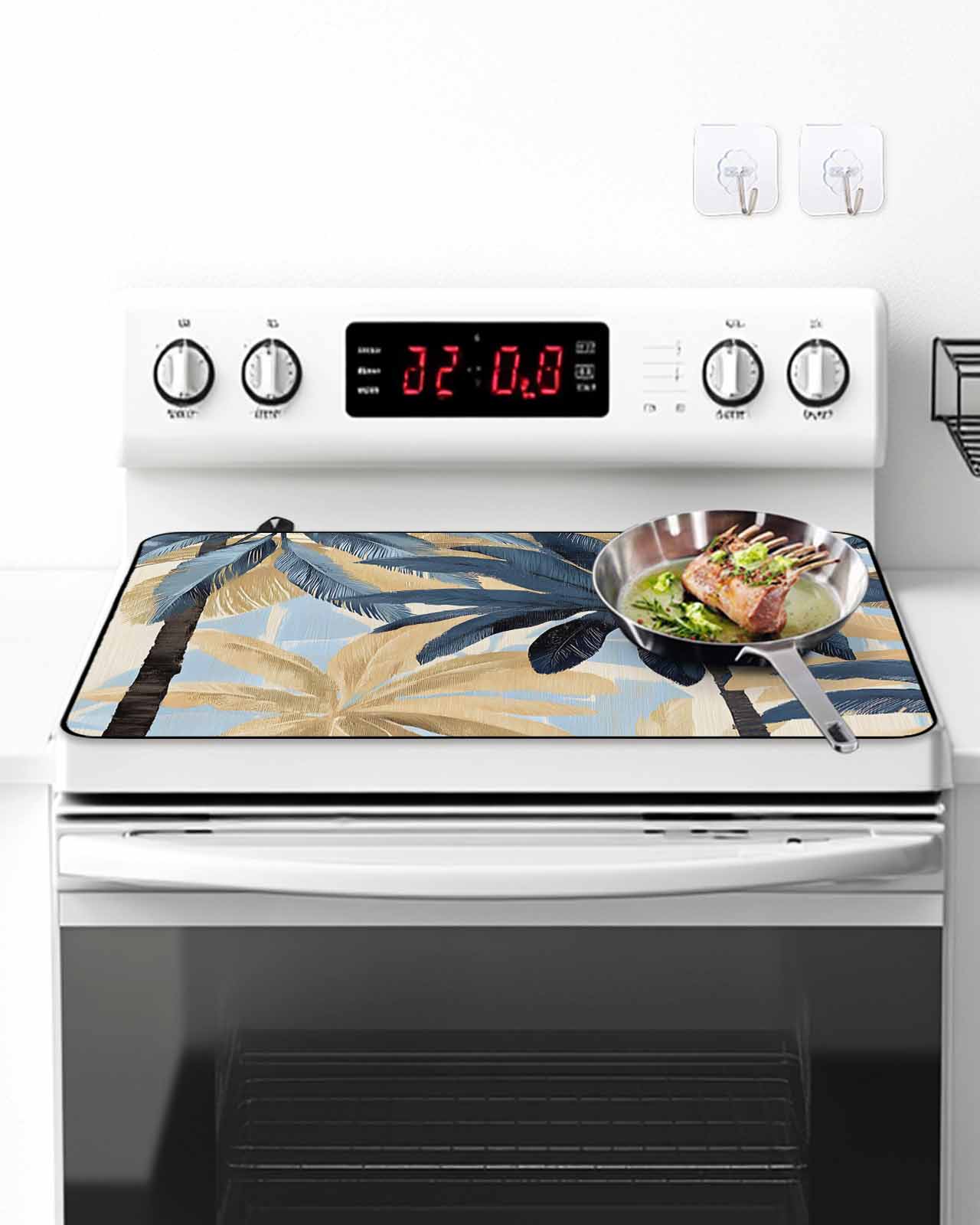 Palm Trees Stove Top Covers for Electric Stove, 28'x20'' Vintage Watercolor Tree Glass Ceramic Stove Cover Foldable Rubber Mat Heat Resistant Cooktop Protector for Kitchen