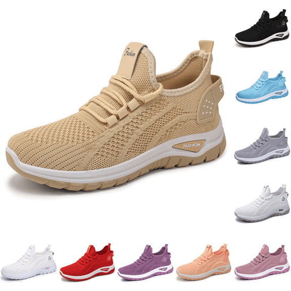 Women's Sneakers Women's Orthopedic Shoes Fashion Casual Comfortable Lightweight Breathable Lace Up Walking Shoes Non Slip Gym Workout Tennis Beige 6.5 [EU-37]