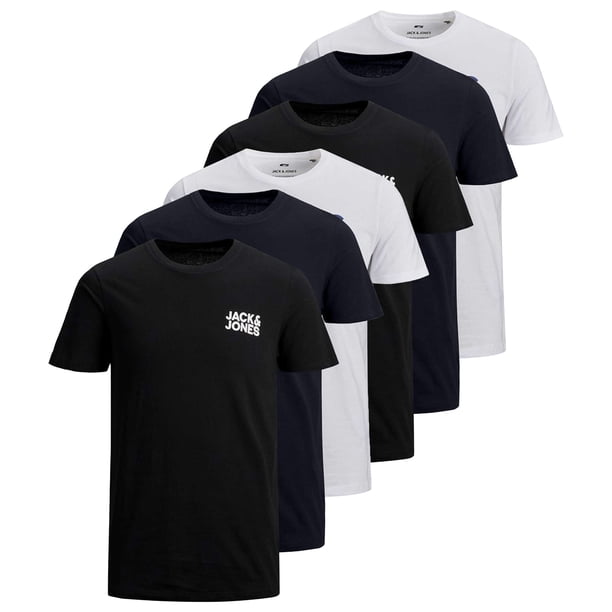 Jack & Jones Camiseta para Hombre, Pack de 6 - JJECORP LOGO TEE O-NECK, estampado con logo, algodón Blanco/Azul marino/Negro XL (X-Large)