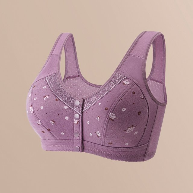 Ropa interior estampada para mujer sujetadores con cuello en V y retazos de encaje traje de ropa interior con hebilla frontal