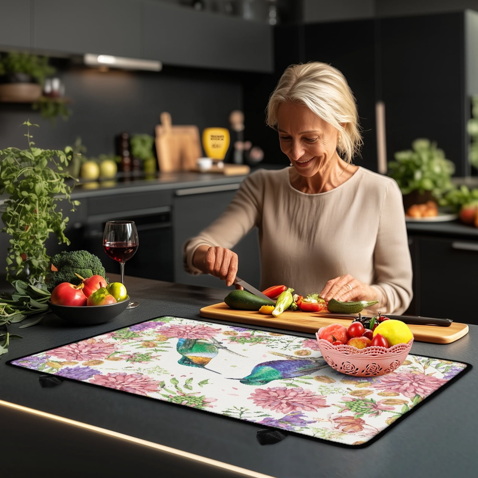 ZIATUBLE Electric Stove Top Cover Flat Top Stove Cover Mat Multipurpose Induction Cooktop Protector Cover for Glass Ceramic Stove Top, 29 x 21 Inch, Hummingbird Flower