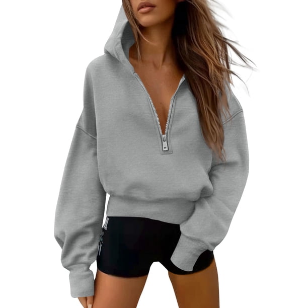Sudadera PRETTYGARDEN Otoño 2025 para Mujer Media Cremallera Gris XL