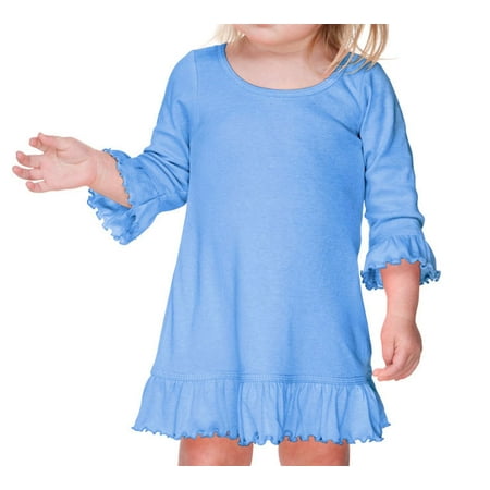 Kavio I1P0643 Infants Girls Ruffled 3/4 Sleeve A-Line Dress-Azure-12M