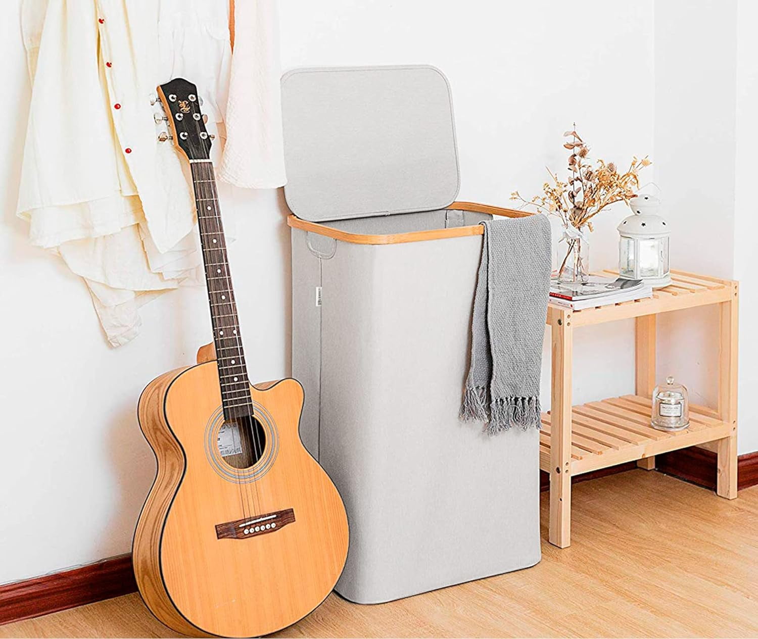 Lonbet Adult Fabric Laundry Basket Hamper with Lid, Light Grey