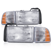 M-AUTO Headlights Assembly Set, Left Right Chrome Crystal Headlight Signal Corner for 94-02 Dodge Ram Pickup Truck