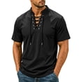 thumbnail image 4 of LODIENY Short Sleeve Shirts for Men Retro Style Lace up Tops Medieval Viking Hippie Halloween Cosplay Pirate Renaissance Costume Black M, 4 of 9