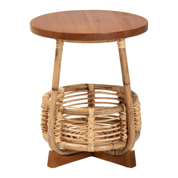 bali & pari Derenik Natural Rattan and Mahogany Wood End Table