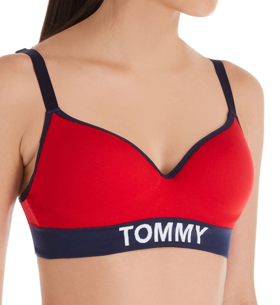 Skriv en rapport tema kronblad Women's Tommy Hilfiger R70T156 Seamless Iconic Lightly Lined Bralette  (Apple Red/Navy Blazer L) - Walmart.com