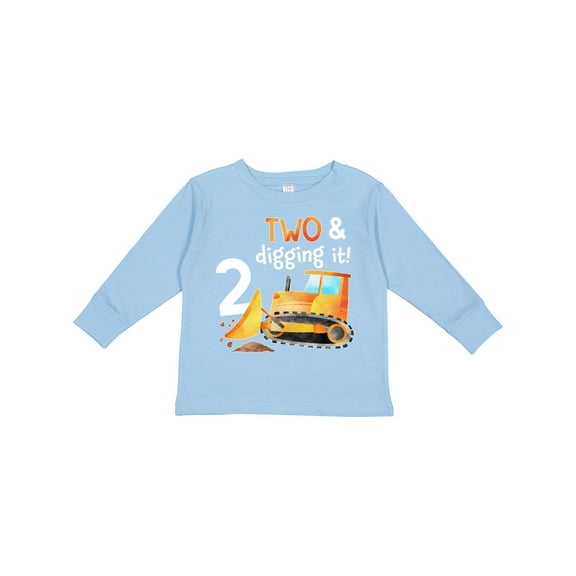 Inktastic Two and Digging It Bulldozer 2nd Birthday Boys or Girls Long Sleeve Toddler T-Shirt