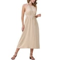 thumbnail image 4 of INSPIRE CHIC Women's Halter Neck Belted Waist Summer Midi Dresses L Apricot, 4 of 6