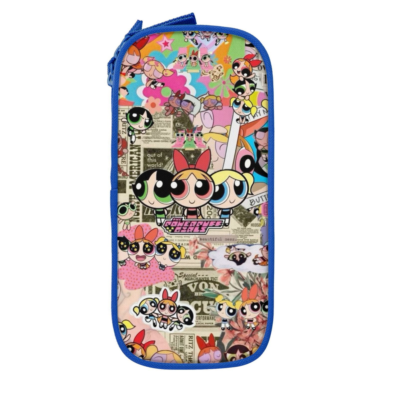 The Powerpuff Gi-rls Pencil Case Large Capacity Pencil Pouch Penbag Office Stationery Organizer Travel Makeup Bag Blue
