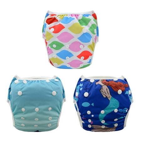 ALVABABY Swim Diapers 3pcs One Size Reuseable Washable & Adjustable for Swimming Lesson & Baby Shower