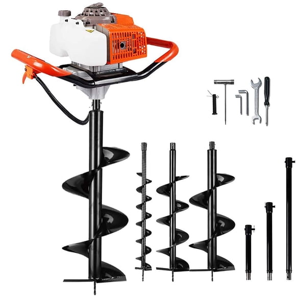 DC HOUSE 63cc Auger Post Hole Digger 3.4HP 2 Stroke Petrol Gas Powered Earth Digger with 4 Auger Drill Bits (4“ 6" 8" & 12") for Farm Garden Plant (Multi-Package Shipping)