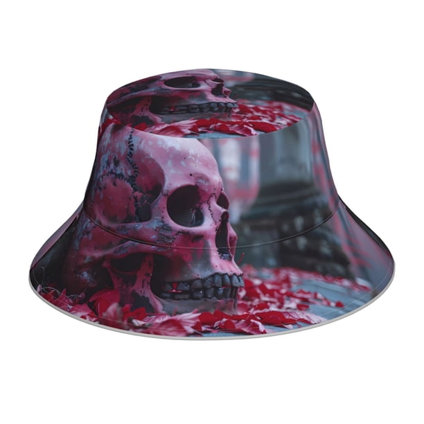 Fotbe Gothic Red Skull Cemetery Sombrero Tipo Pescador con Estampado – Sombrero de Sol de Algodón de Moda para Playa, Golf, Pesca
