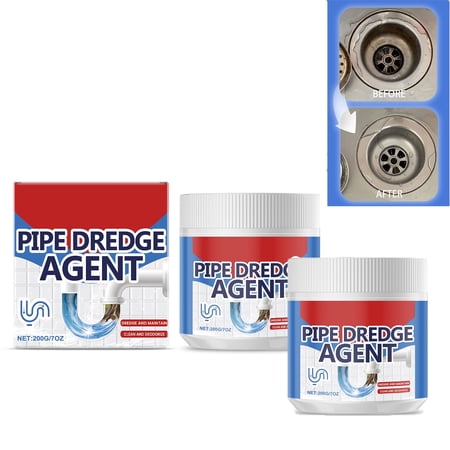 2PC Pipe Cleaners Limescale Remover Shower Strong Toilet Drain Cleaner Extremely Effective & Gentle On Materials Against Blockages & Hair Such As Hair Soap Residue Grease 100g