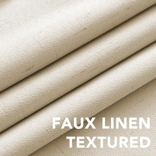 Linen Curtains 100% Blackout Curtains for Bedroom 90 inch Long Full Light Blocking Nature Linen Blended Window Curtains for Living Room Nickel Grommet (2 Panels, Bleached Sand)