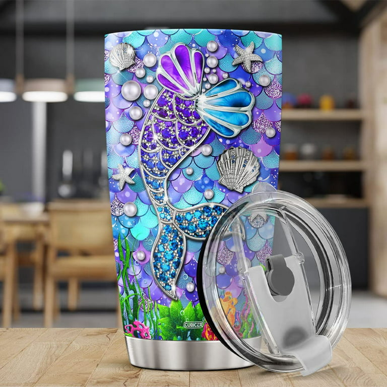 710ml Reusable Cups with Lids and Straws,Mermaid Scales Tumbler,Kids Cups  Tumblers,Double Walled Drinking Cup Iced Coffee Cold Water Bottle Smoothie  Tumbler Travel Mugs for Girls Women Party