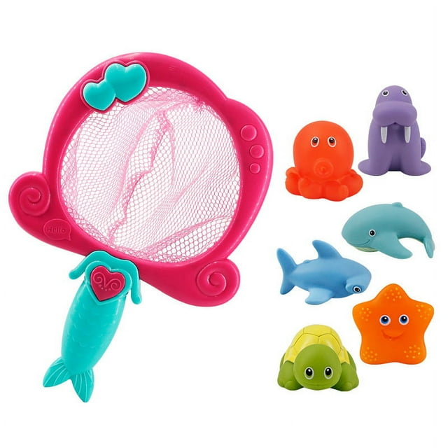 Baby bath water toy - Baby Bath Toys for Luminous Animals Set, Bath Time Toy Bathroom Wall Bathtub Tub Shower Kids Baby Infant Girls Boys Age 18months and up(Mermaid - Red Pair with 6 Animals)