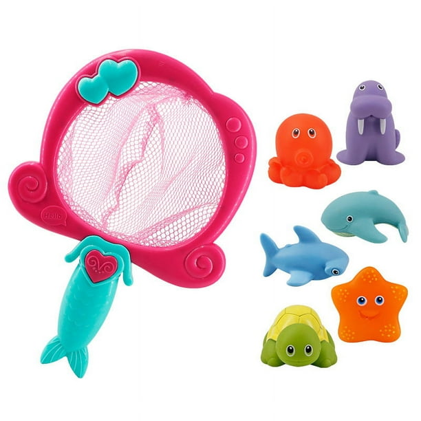 Baby bath water toy - Baby Bath Toys for Luminous Animals Set, Bath Time Toy Bathroom Wall Bathtub Tub Shower Kids Baby Infant Girls Boys Age 18months and up(Mermaid - Red Pair with 6 Animals)