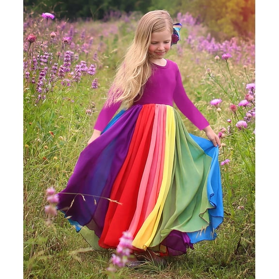 New Cartoon Rainbow Cotton Long-sleeved Dress