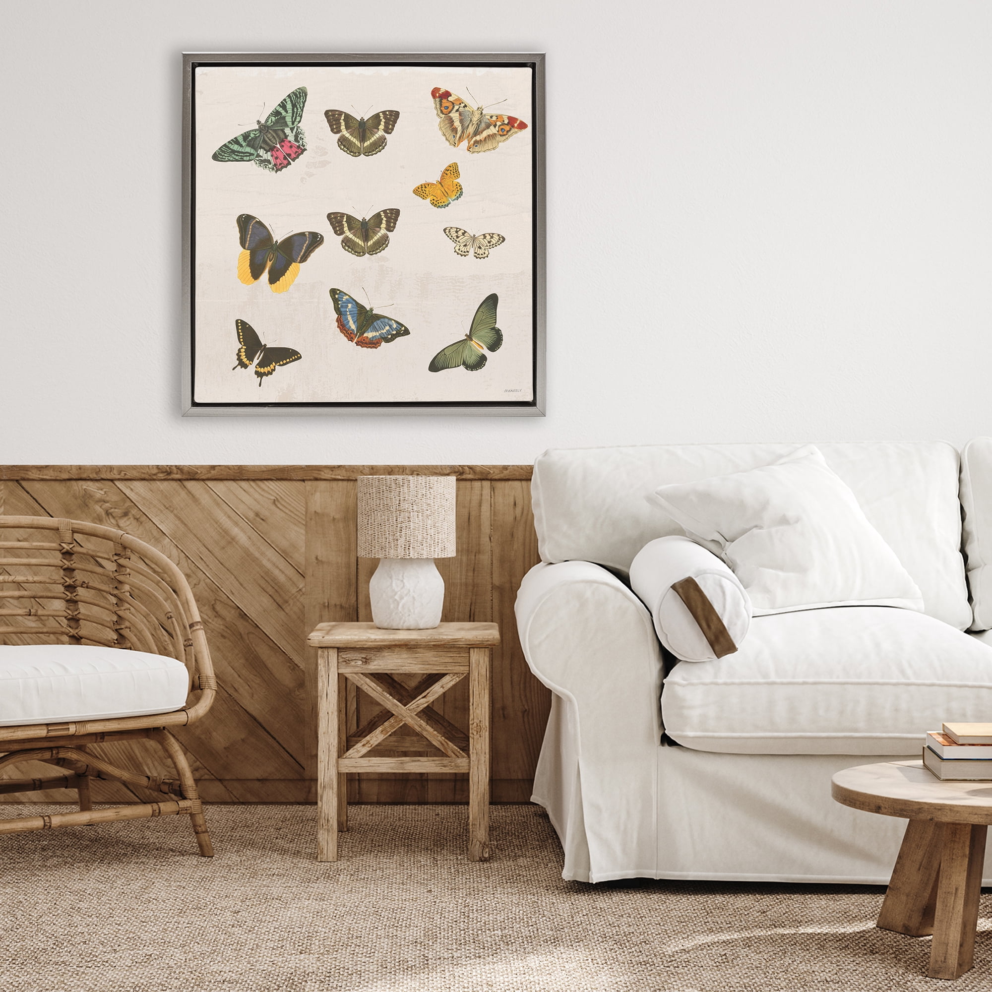 Stupell Industries Antique Butterfly Flight Gray Framed Floater Canvas Wall Art, design by Dan Meneely