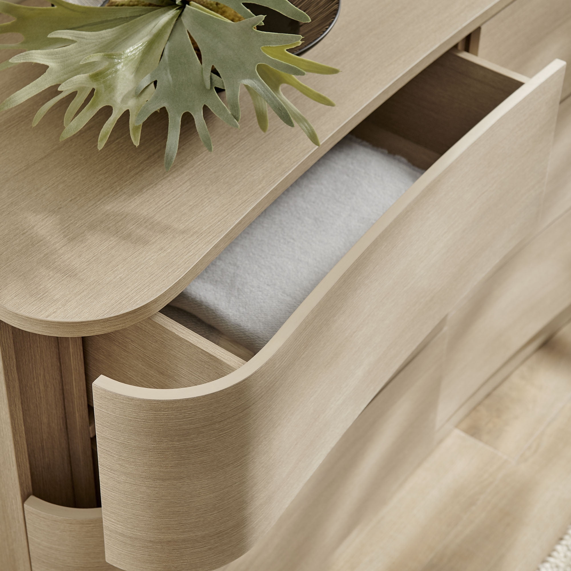 Mirae 6-Drawer Curved Dresser in Brushed Light Oak