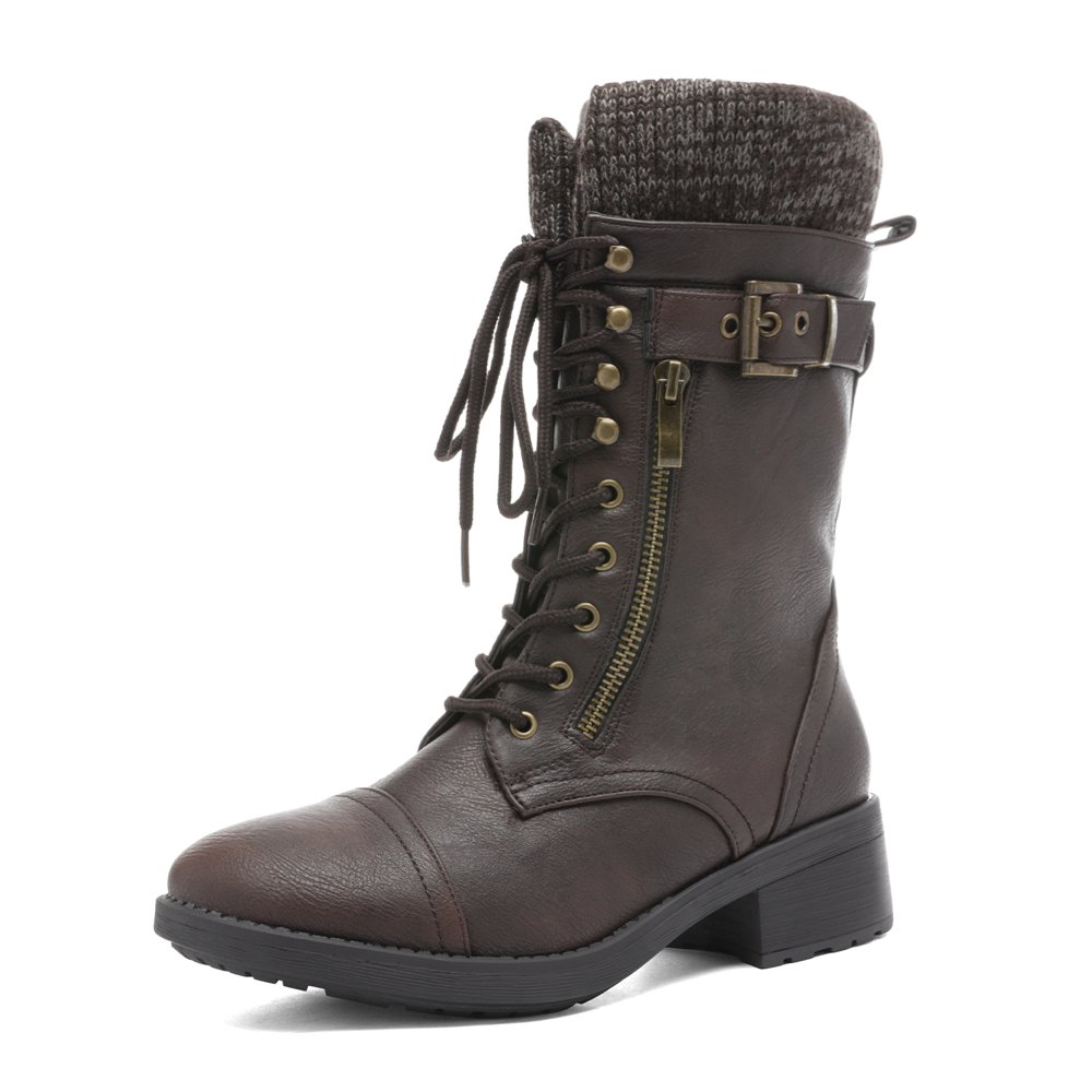 DREAM PAIRS Halfhoge laarzen voor dames,Size 40,Bruin,DMB214-E