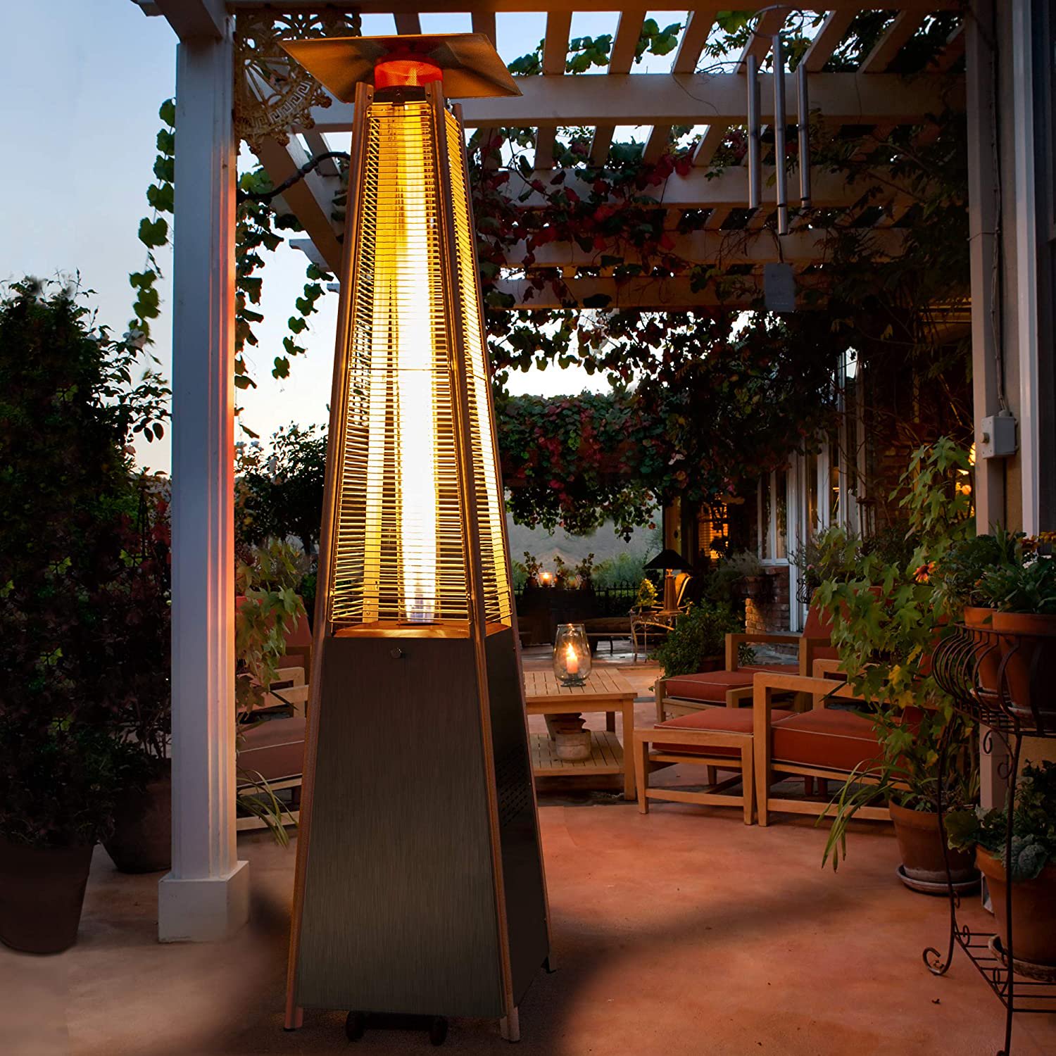 PAMAPIC Patio heater, 42000 BTU Stainless Steel Pyramid Patio heater with  Cover, Outdoor Propane Heater on Wheels Easily Move, Glass Tube Patio Heater  great for backyards, restaurant, cafeteria, etc. - Walmart.com
