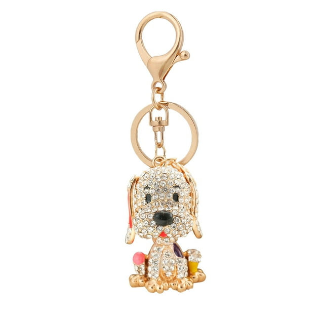 Visland Cartoon Dog Shape Car Keychain Colorful Rhinestones Inlaid Keyring Bag Souvenir Charm Accessories