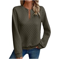 Lenpel Women's Sweatshirts Casual V Neck Long Sleeve Solid Color Textured Pullover Tops Trendy Fall Outfits