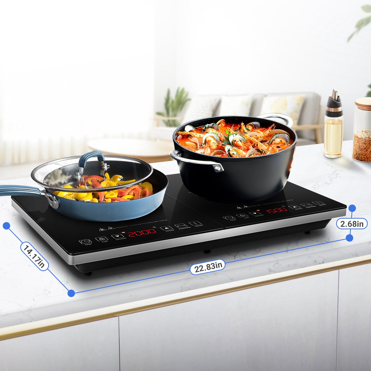 Sunmaki Portable Double Induction Cooktop, 1800W Electric Countertop Stoves with Sensor Touch for Cooking