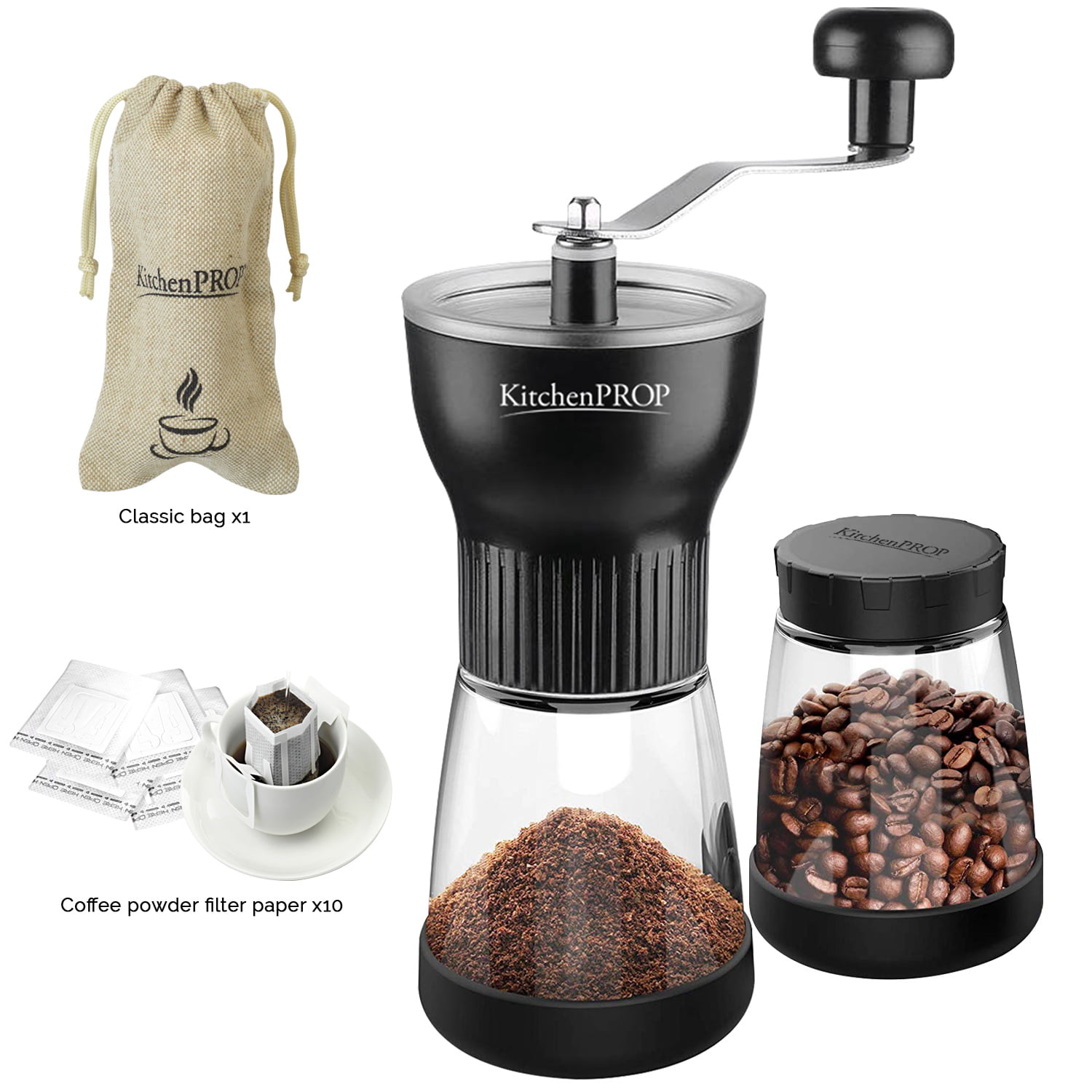 Adjustable Ceramic Conical Burr Coffee Bean Mill w/ Hand Manual Coffee Grinder