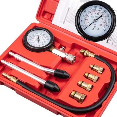 8pcs Petrol Engine Cylinder Compression Tester Kit, Small Engine Compression Tester Automotive Tool Gauge 0-300PSI for Testing Car Motorcycle Outboard Motor Snowmobile Chainsaw