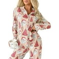thumbnail image 3 of Pajama Sets for Women 2 Piece Christmas Santa Printed V Neck Button Long Sleeve Matching Pants Set Women Pjs Sets,Khaki,XXL, 3 of 7