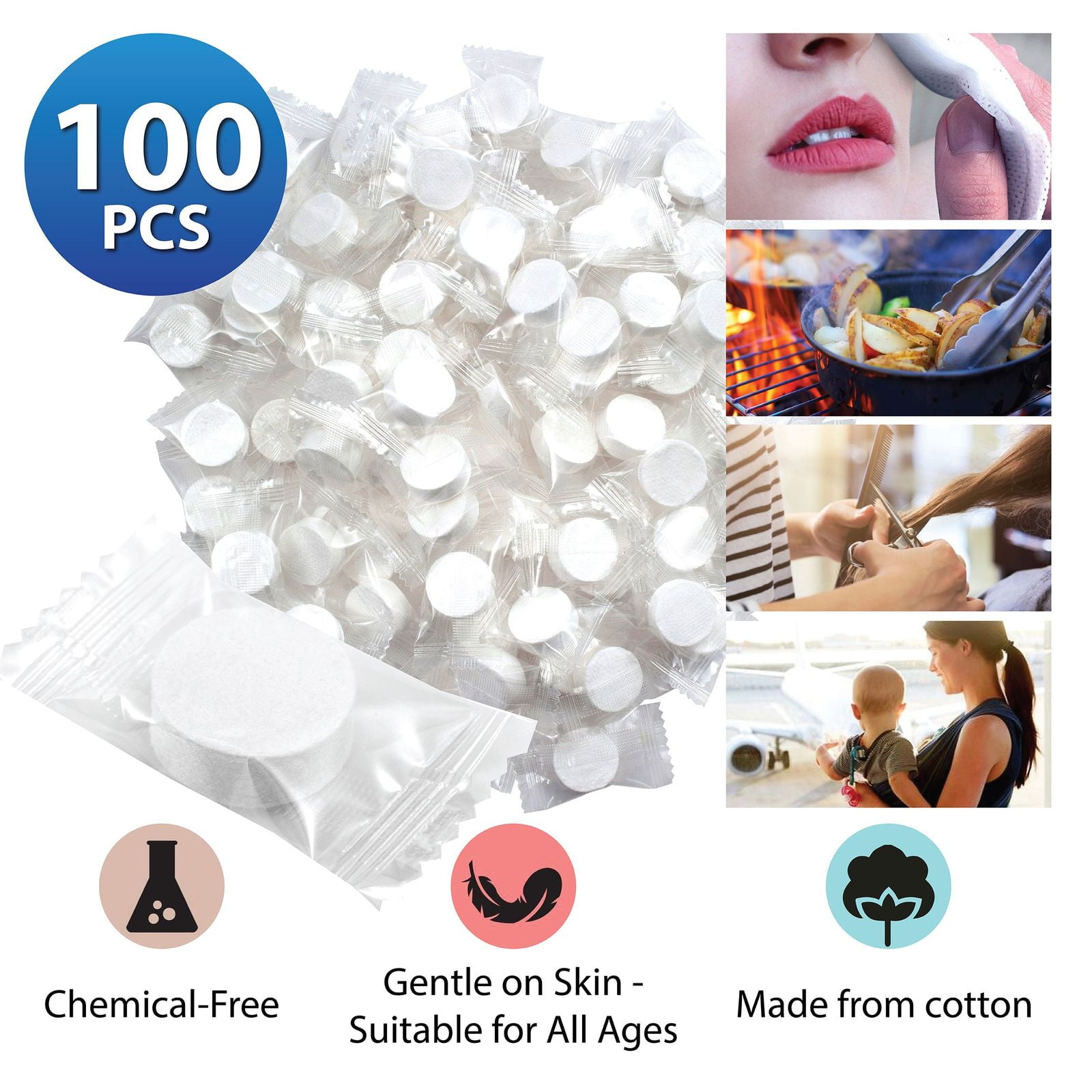 Paper Compressed Cotton 100 Piece Disposable  Towel Tablets Travel Face Tissue 