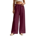 thumbnail image 2 of Linen Pants Women Spring Summer Elastic High Waist Wide Leg Loose Fit Flowy Palazzo Beach Pants Trousers, 2 of 5
