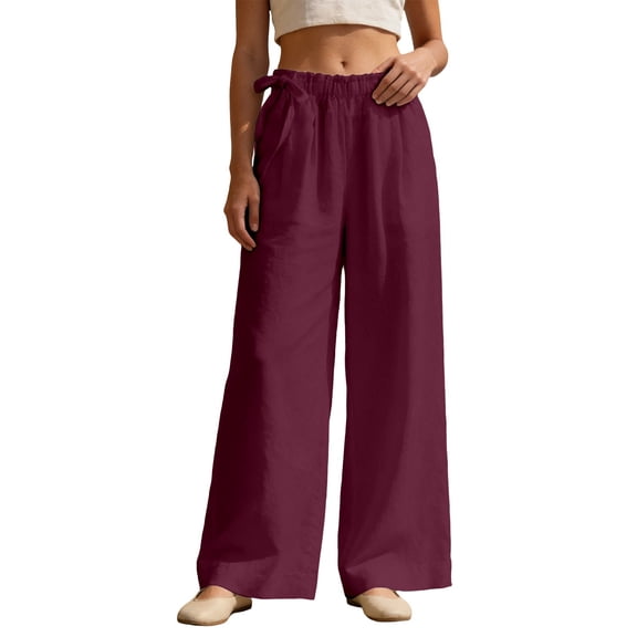 DHFJKG Womens High Waist Wide Leg Pants Summer Lightweight Elastic Waist Relaxed Fit Pleated Flowy Palazzo Beach Vacation Clothes Trendy Trousers