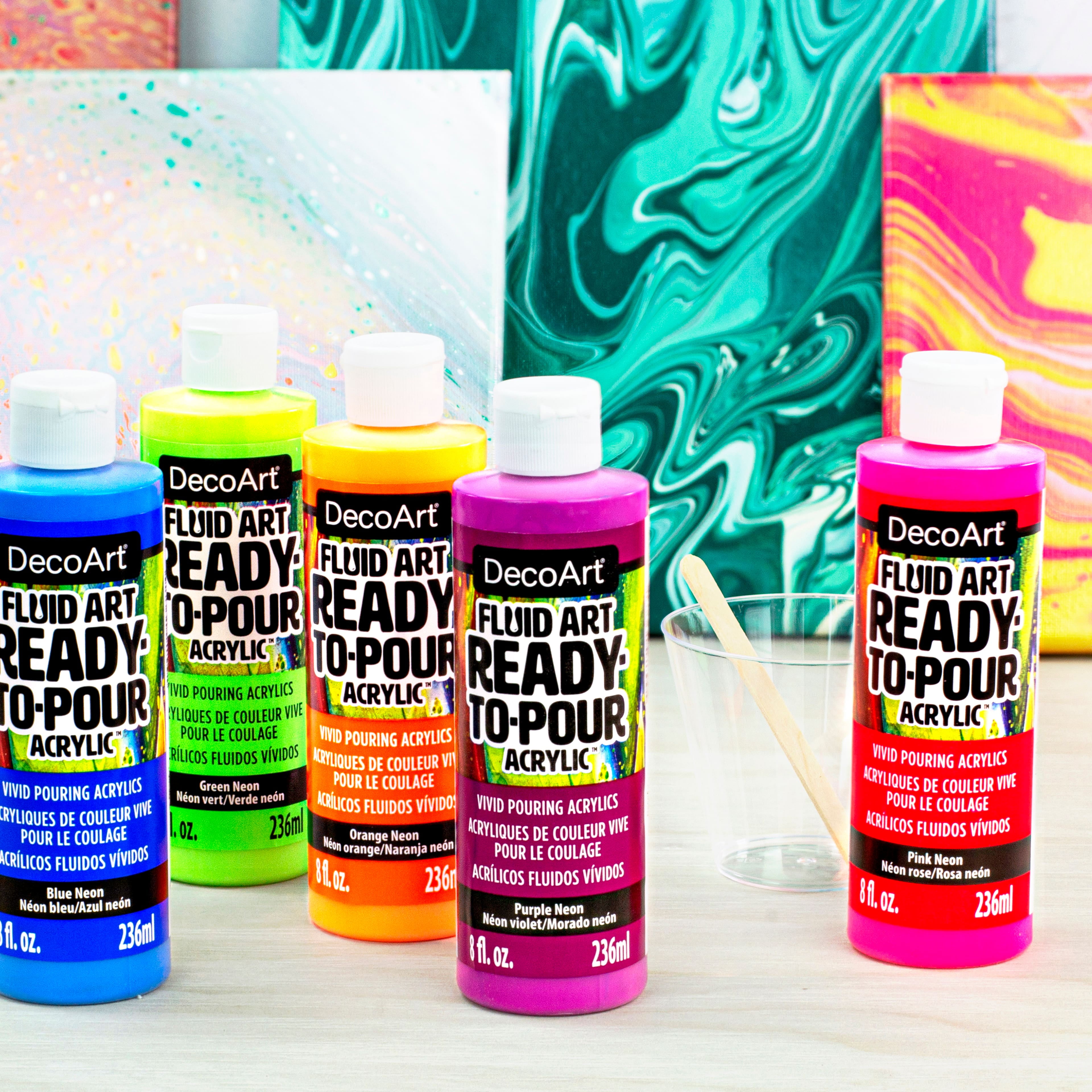 DecoArt Fluid Art Ready to Pour Acrylic Neon Blast Paint Pack, 6 Packs: 4 ct. (24 total)