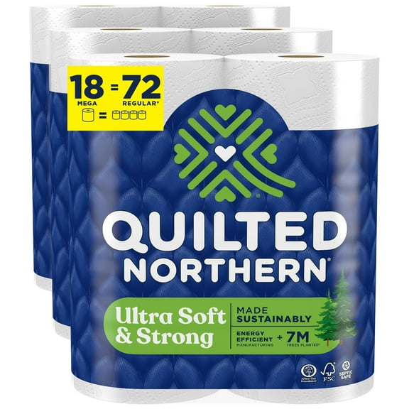 Quilted Northern Ultra Soft & Strong Toilet Paper, 18 Mega Rolls = 72 Regular Rolls, 5X Stronger, Premium Soft Toilet Tissue with Recyclable Paper Packaging