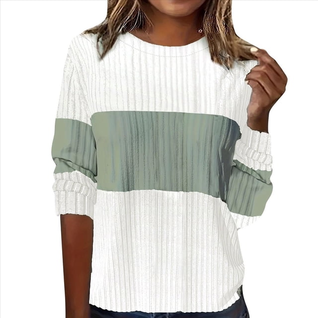 Blusa de Punto con Cuello Redondo y Mangas Largas para Mujer, Estilo Informal, con Patchwork y Cuello Redondo. S