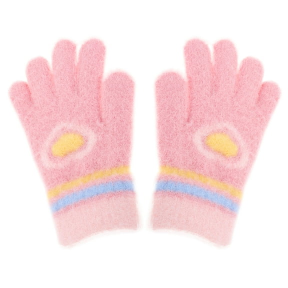 FELTECHELECTR 1 Pair Kids Cotton Gloves Winter Soft Knit Plush Lining Protection Five Finger Gloves For Girls Aged 3-5