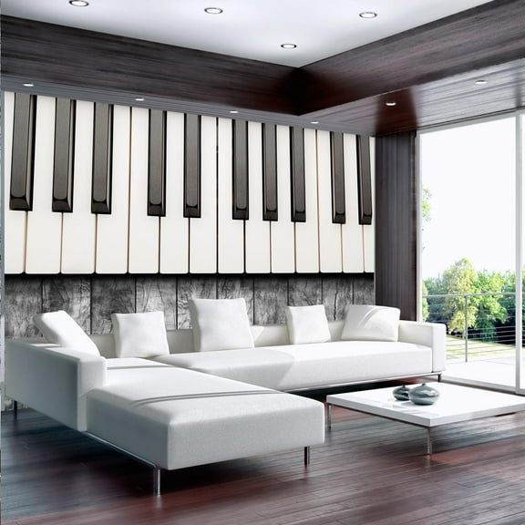 Tiptophomedecor Music Wallpaper Wall Mural - Piano & Grey Wood