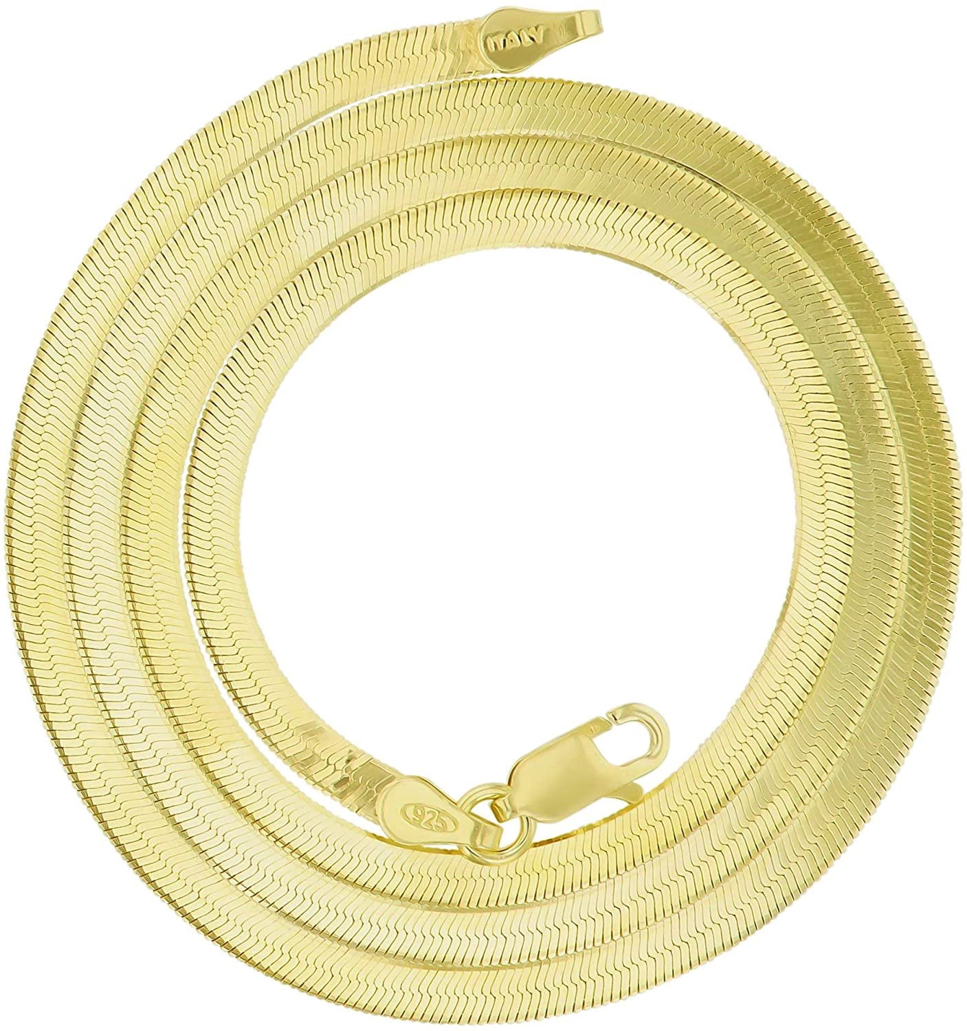 .925 Sterling Silver 3mm Herringbone Chain, FREE Microfiber Cloth, Yellow Gold Plated Flat Imperial Link Mens Womens Necklace, Giorgio Bergamo 16