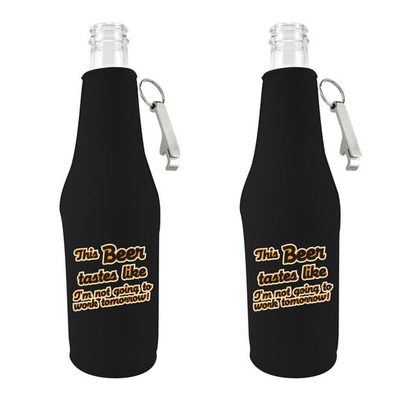 This Beer Tastes Like... Beer Bottle Coolie With Opener (2 Pack, Black)