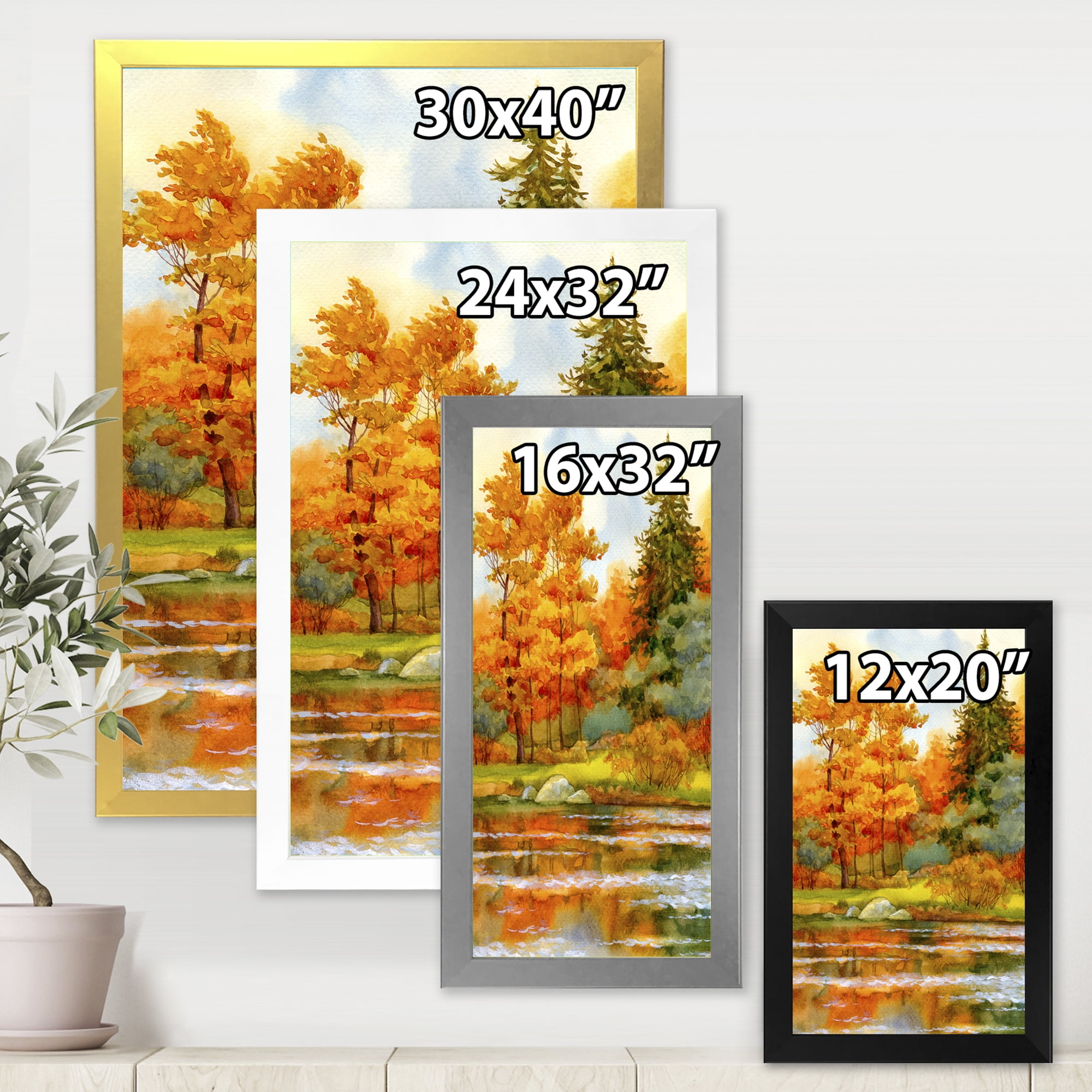 Designart 'Autumn Forest By The Lake Side III' Lake House Framed Art Print