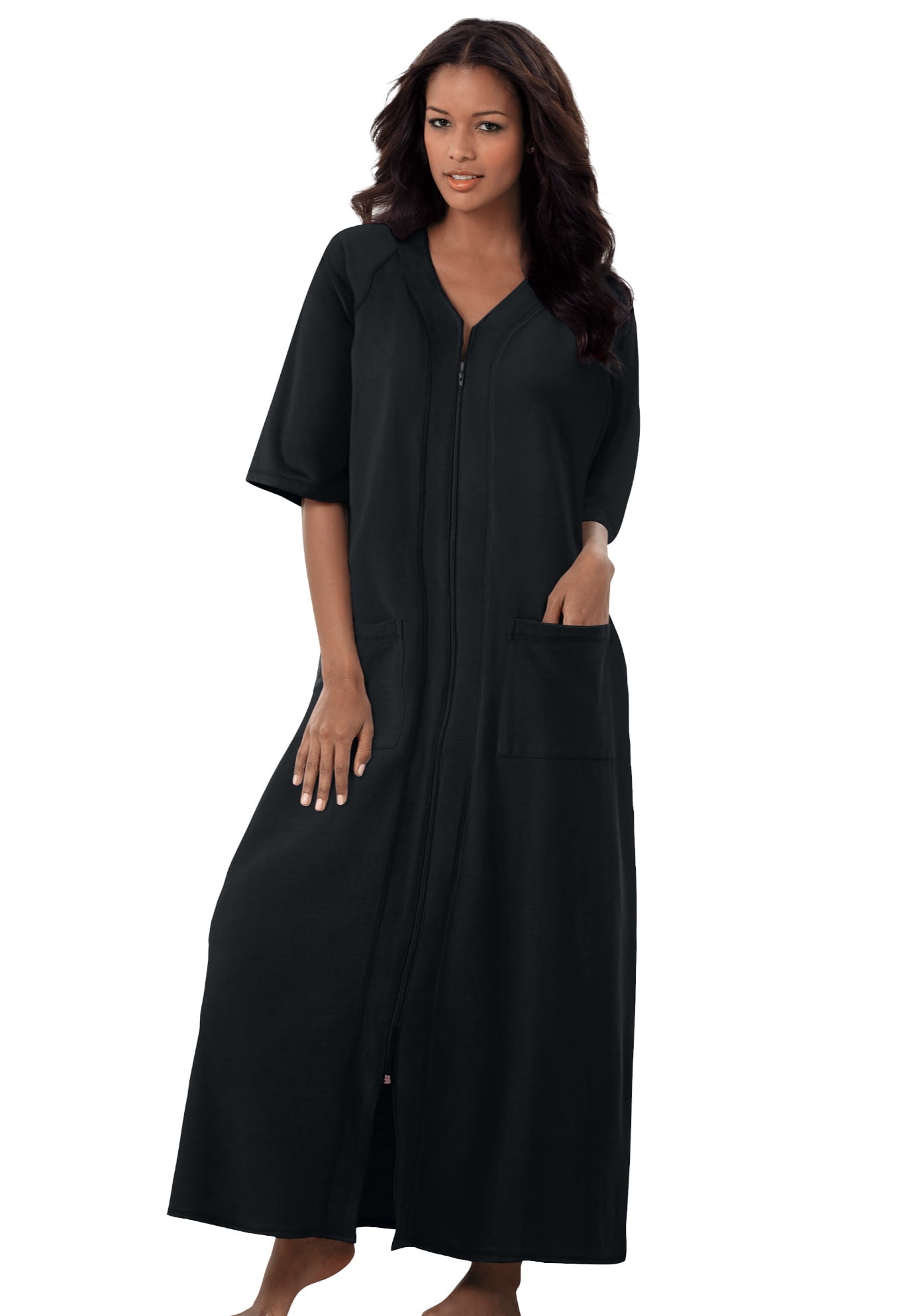 Dreams & Co. Women's Plus Size Long French Terry Zip-Front Robe Robe ...