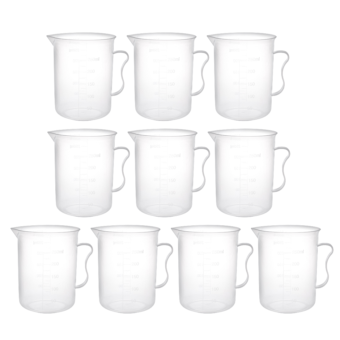 10pcs Laboratory Clear 300mL PP Plastic Graduated Measuring Cup Handled