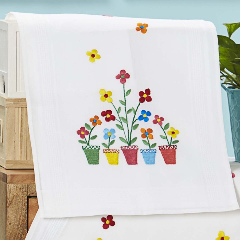 Herrschners® Colorful Flowers Table Runner Stamped Embroidery Kit