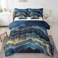 thumbnail image 1 of YST 7 Pcs Comforter Set Full Size, Dark Blue Marble Bed In A Bag With Flat Sheet And Fitted Sheet For Kids Adults, Golden Glitter Stone Pattern Fluid Bedding Set With Pillowcases & Shams, 1 of 5