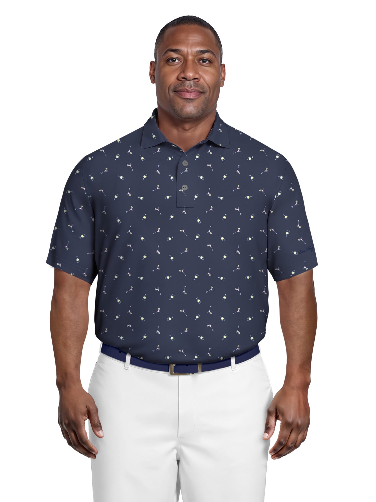 Ben Hogan Men's and Big Men’s Conversational Drink Printed Short Sleeve Golf Polo Shirt, up to Size 5XL